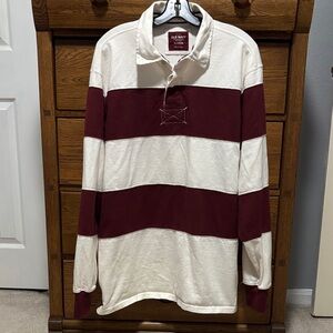 Old Navy Men Rigby Style Shirt Burgundy and Cream Stripe Men’s XL
